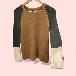 Cute creamy camel lambswool blend sweater Talbots chunky knit colorblock